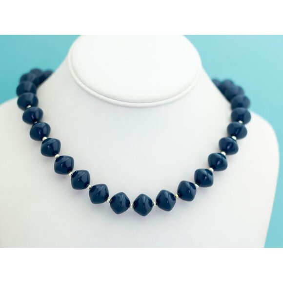 Gothic Dark Blue Beaded Necklace by Avon - 24 inch - L13 - Picture 2 of 4